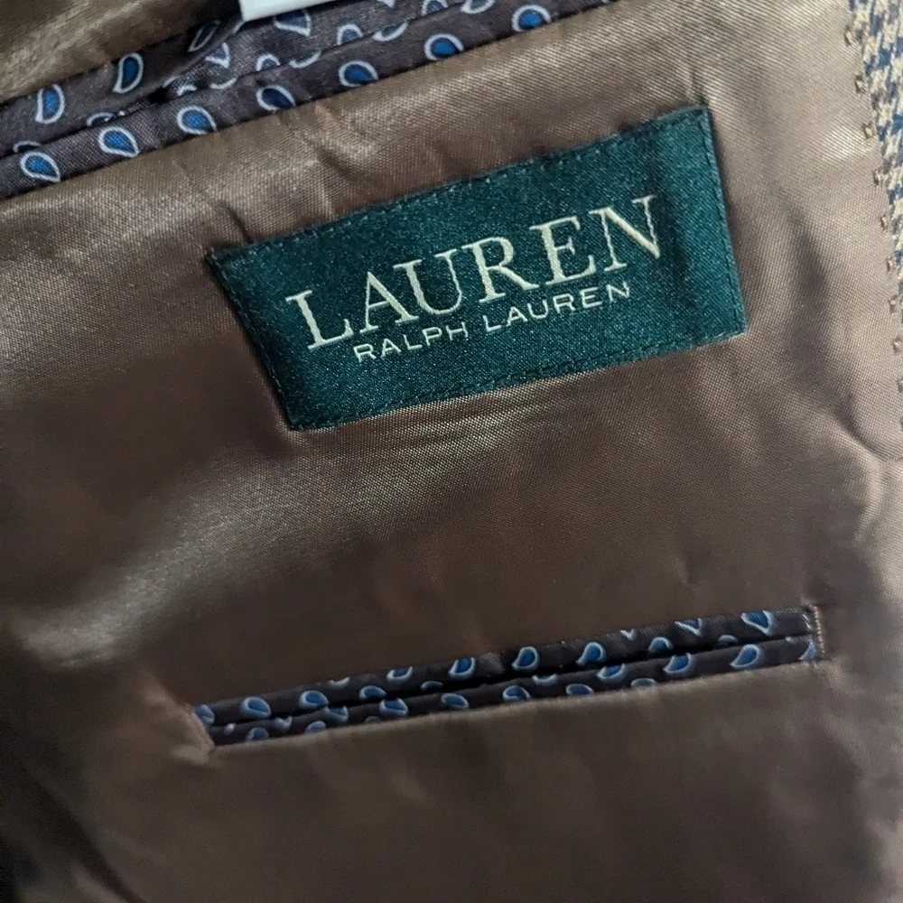 Lauren Ralph Lauren Mens 42R Blazer Herringbone Brown Tan Jacket Top